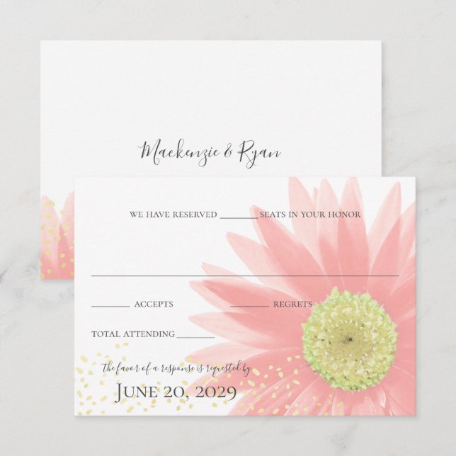 Daisy Love Pink Garden Wedding Response Invitation (Front/Back)