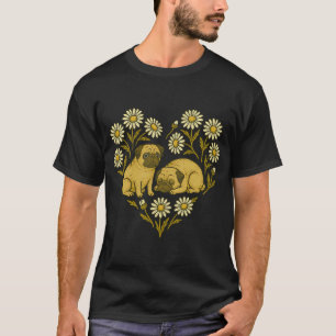 Daisy Love Pugs Cute Dog Floral T-Shirt