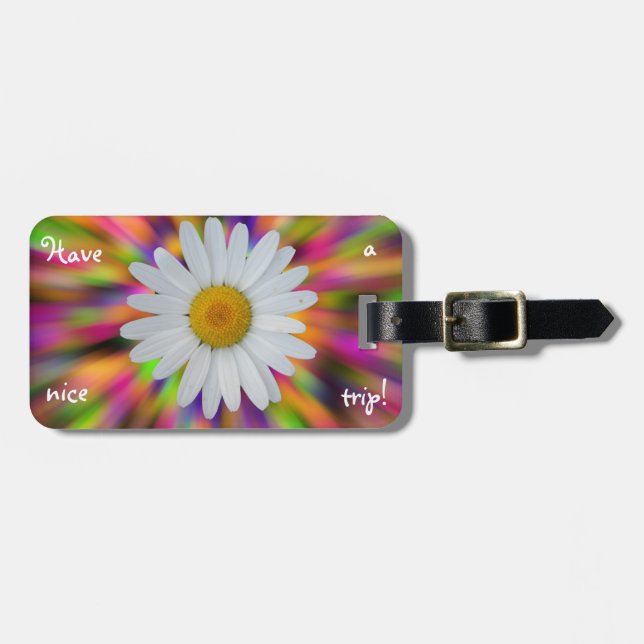 Daisy Luggage Tag with Leather Strap (Front Horizontal)