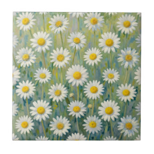 Daisy Meadow Impressionist Floral Pattern Ceramic Tile