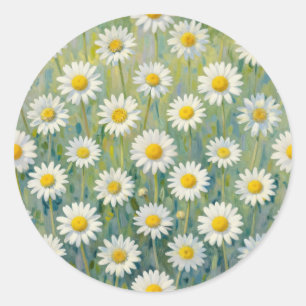 Daisy Meadow Impressionist Floral Pattern Classic Round Sticker