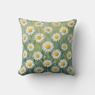 Daisy Meadow Impressionist Floral Pattern Cushion