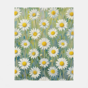 Daisy Meadow Impressionist Floral Pattern Fleece Blanket