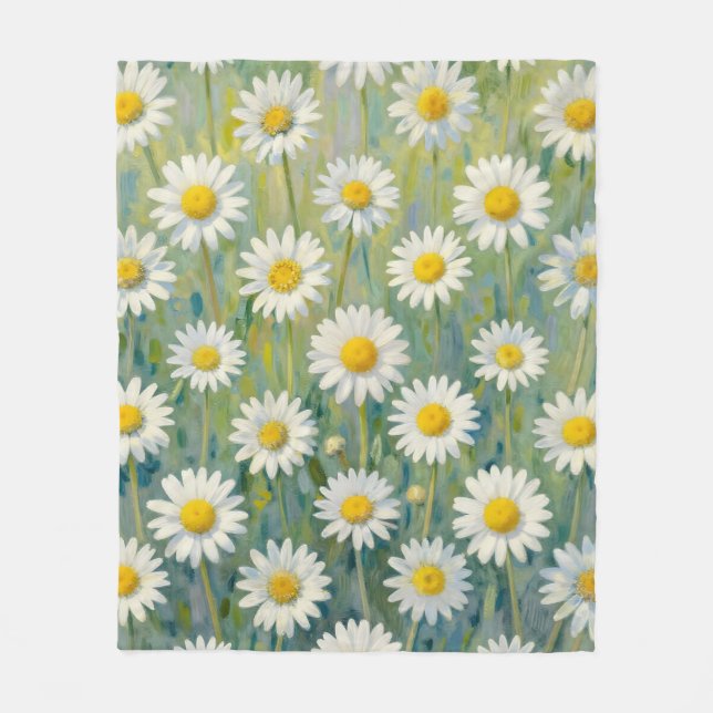 Daisy Meadow Impressionist Floral Pattern Fleece Blanket (Front)