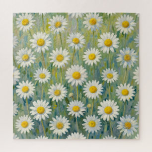 Daisy Meadow Impressionist Floral Pattern Jigsaw Puzzle