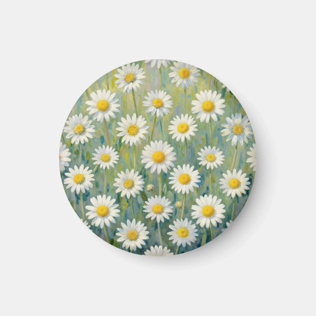 Daisy Meadow Impressionist Floral Pattern Magnet (Front)