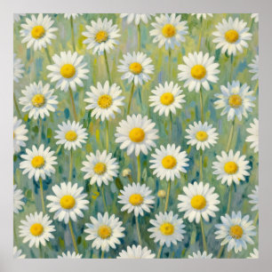Daisy Meadow Impressionist Floral Pattern Poster