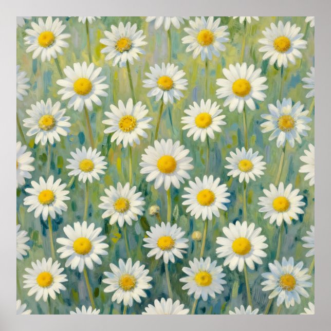 Daisy Meadow Impressionist Floral Pattern Poster (Front)