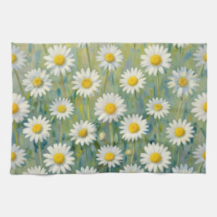 Daisy Meadow Impressionist Floral Pattern Tea Towel