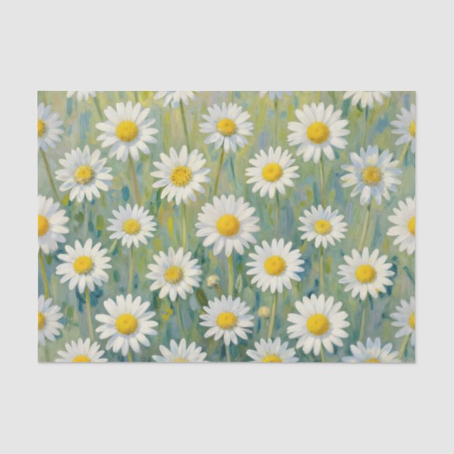 Daisy Meadow Impressionist Floral Pattern Tissue Paper (Front)