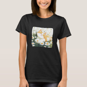 Daisy Meadow with Cat in Summer for Boys and Girls T-Shirt