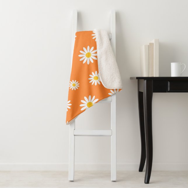 Daisy Meadows Orange Sherpa Blanket (In Situ)