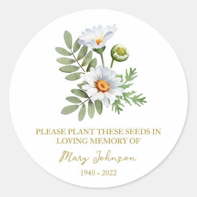 Daisy Memorial Funeral Seed Packet Classic Round Sticker (Front)
