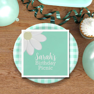 Daisy Mint Green Birthday Picnic Paper Napkins