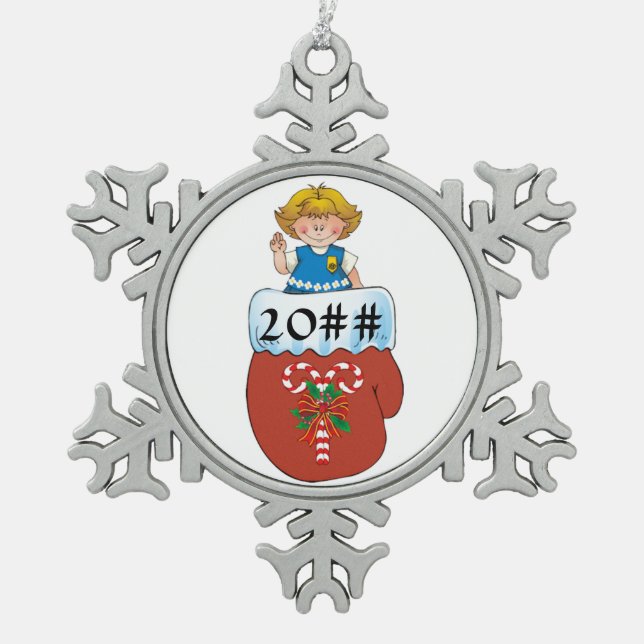 Daisy Mitten Blonde Snowflake Pewter Christmas Ornament (Front)