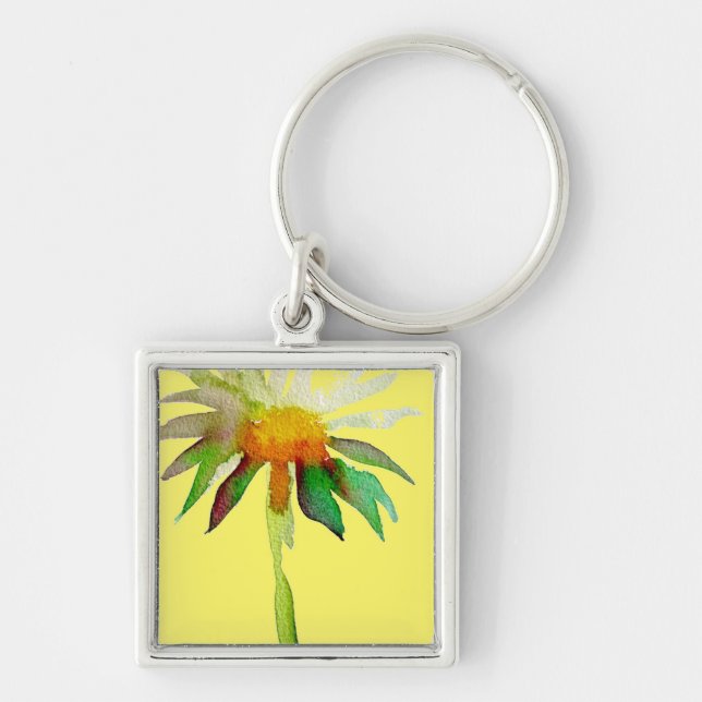 Daisy modern art flower on yellow key ring (Front)