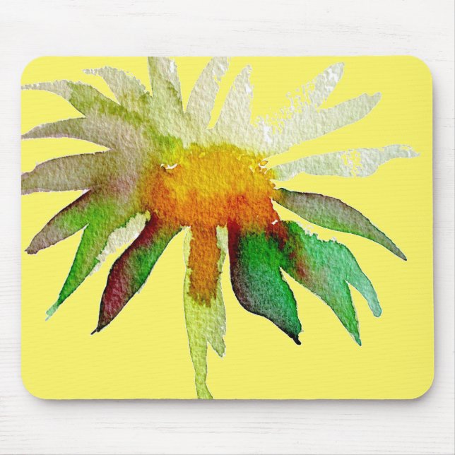 Daisy modern art flower on yellow mouse pad (Front)