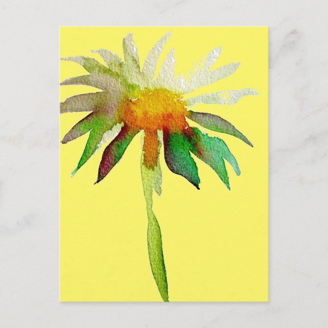 Daisy modern art flower on yellow postcard (Front)