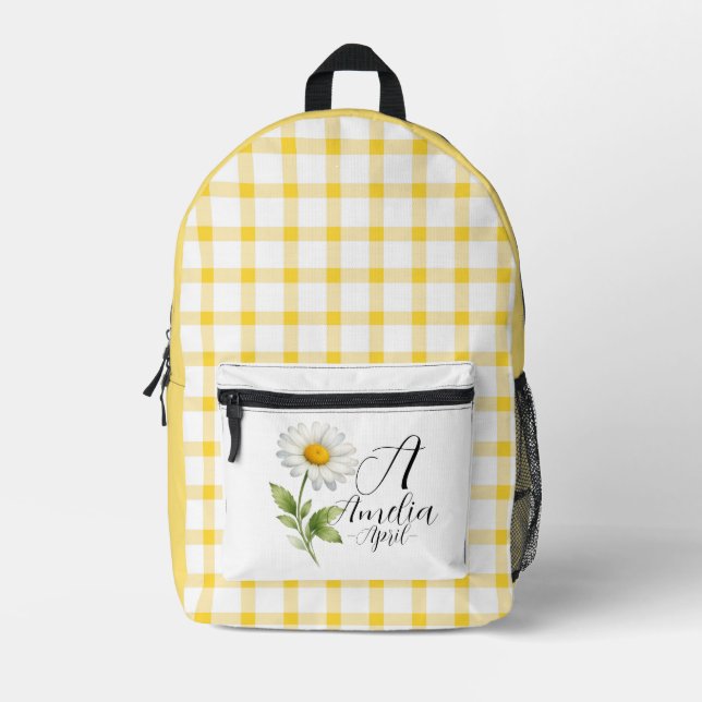 Daisy Monogram April Birth Flower Backpack (Front)