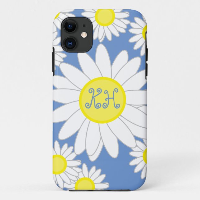 Daisy Monogram Blue White and Yellow  Case-Mate iPhone Case (Back)