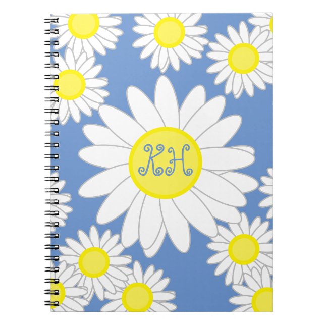 Daisy Monogram Blue White and Yellow Notebook (Front)