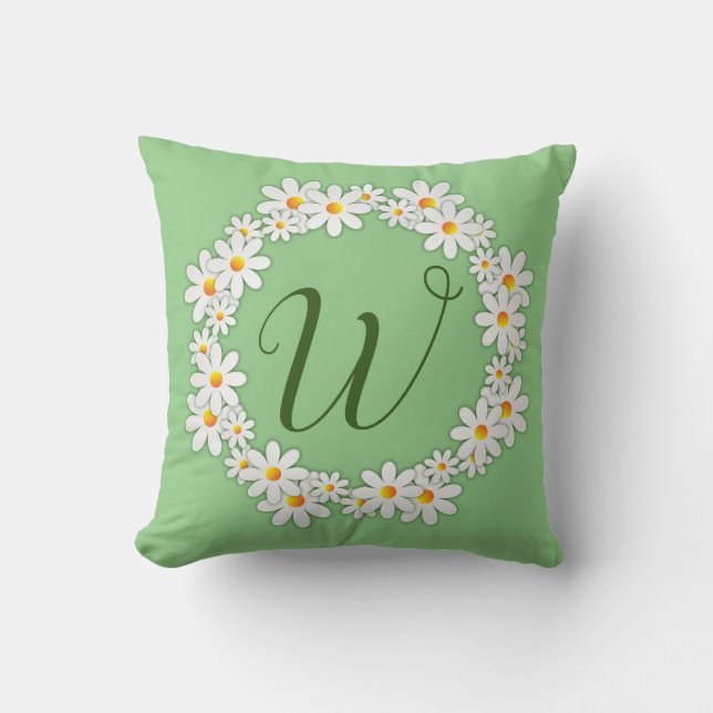 Daisy Monogram Green Cushion (Front)