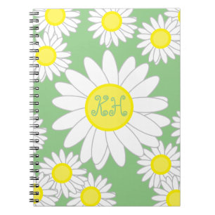 Daisy Monogram Green White and Yellow Notebook