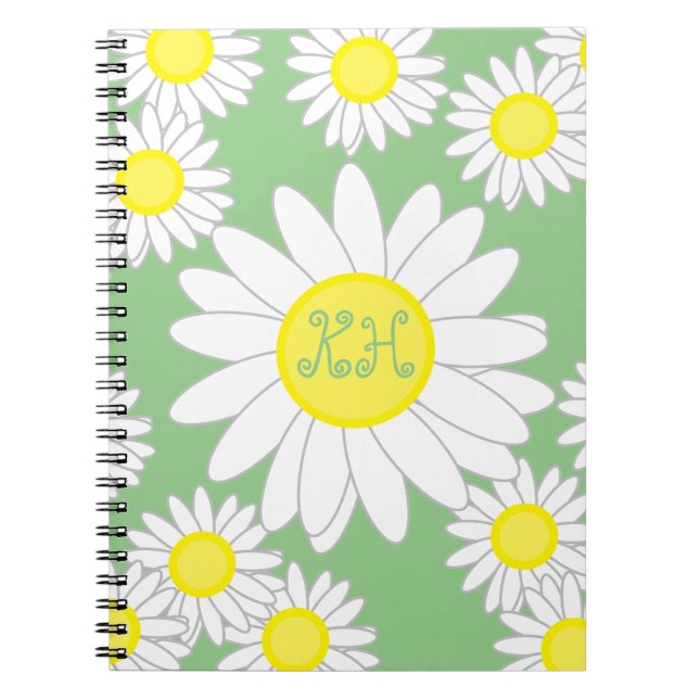 Daisy Monogram Green White and Yellow Notebook (Front)
