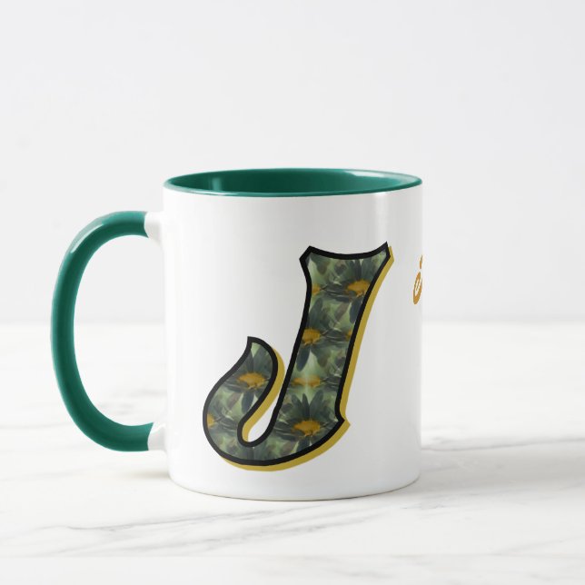 Daisy Monogram Initial J Personalised Mug (Left)