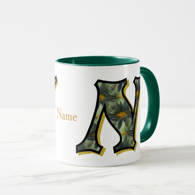 Daisy Monogram Initial N Personalised Mug (Front Right)