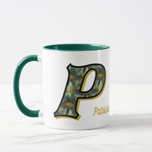 Daisy Monogram Initial P Personalised Mug (Left)