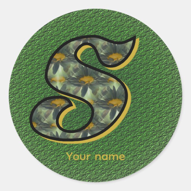 Daisy Monogram Initial S Personalized Classic Round Sticker (Front)