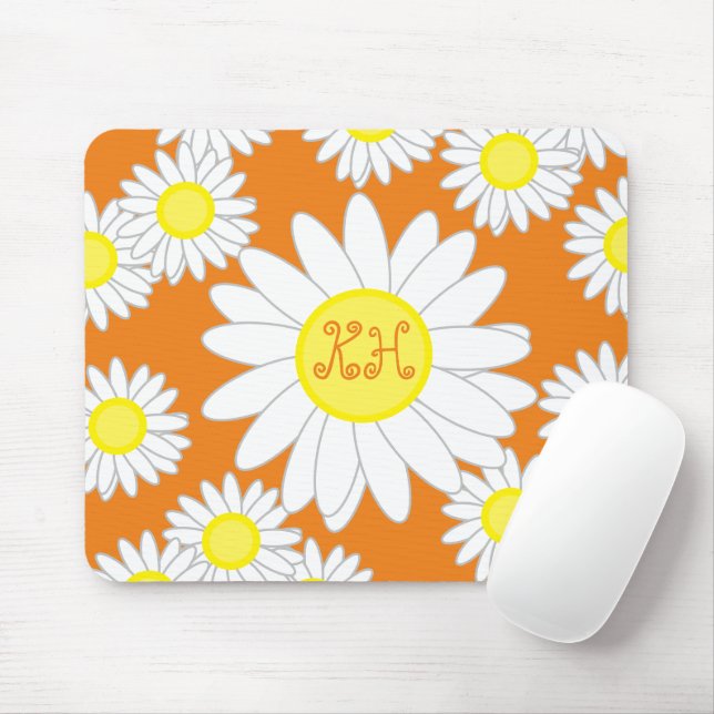 Daisy Monogram Orange White and Yellow Mouse Pad (With Mouse)