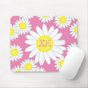 Daisy Monogram Pink White and Yellow Mouse Pad