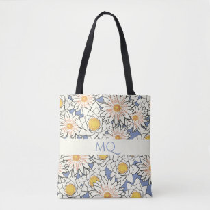 Daisy Monogram Spring Floral Tote Bag