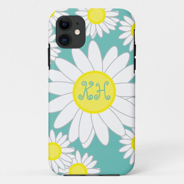 Daisy Monogram Teal Green White and Yellow Case-Mate iPhone Case (Back)