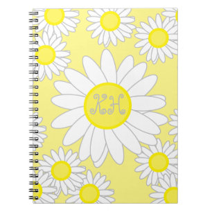 Daisy Monogram White and Yellow Tote Bag Notebook