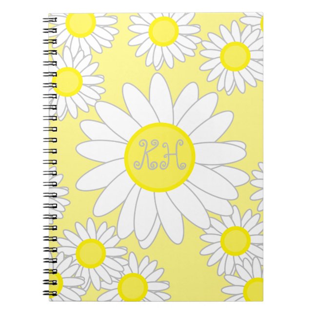 Daisy Monogram White and Yellow Tote Bag Notebook (Front)
