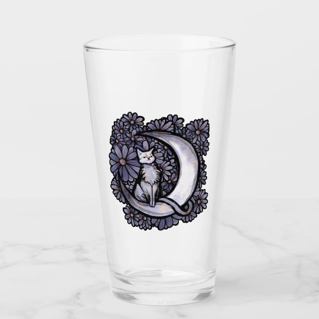 Daisy Moon Cat Art Floral Moonchild Cats           Glass (Front)