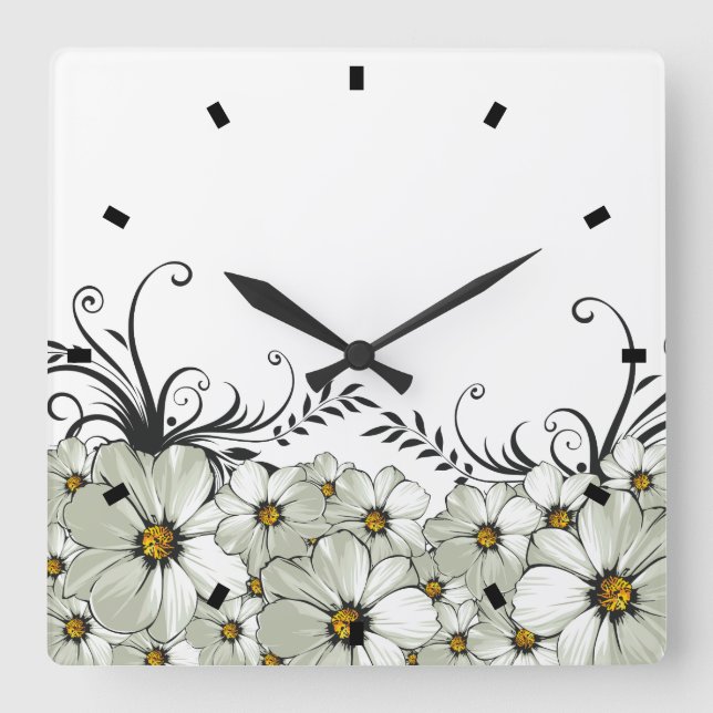 Daisy Morning Square Wall Clock (Front)