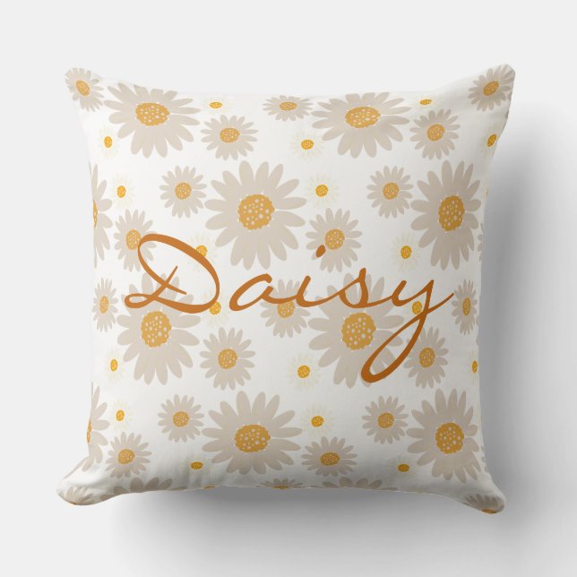 Daisy name reveal custom retro daisy boho flower cushion (Front)