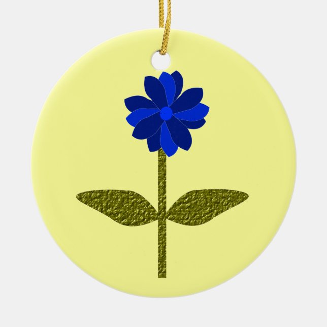 Daisy Ocean Blue Custom Birthday Ceramic Tree Decoration (Front)