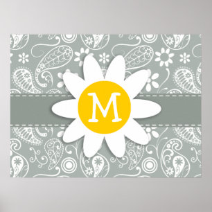 Daisy on Ash Grey; Grey Paisley Poster