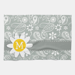 Daisy on Ash Grey; Grey Paisley Tea Towel