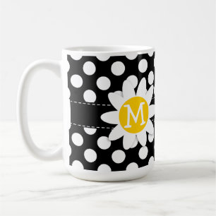 Daisy on Black and White Polka Dots Coffee Mug