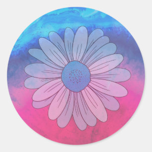 Daisy on Blue and Pink Background  Classic Round Sticker