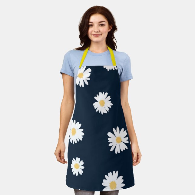 Daisy On Blue Pattern Apron (Worn)