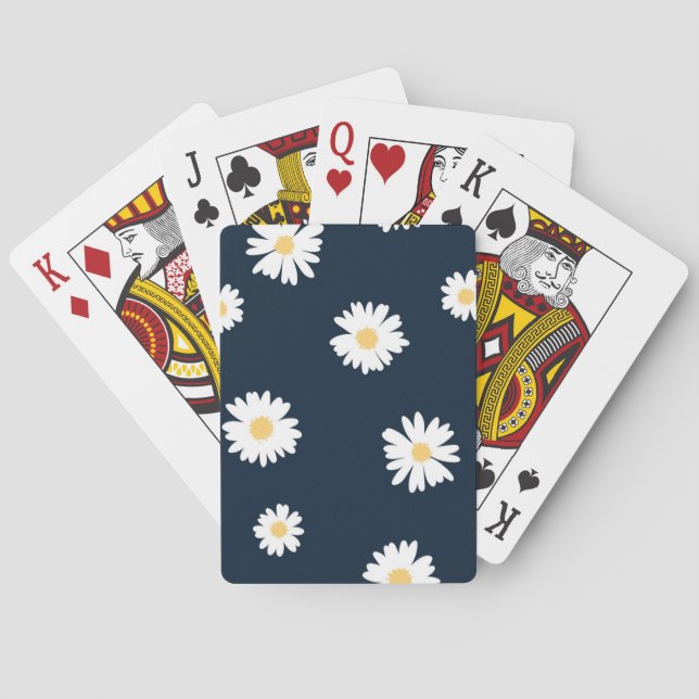 Daisy On Blue Pattern Playing Cards (Back)