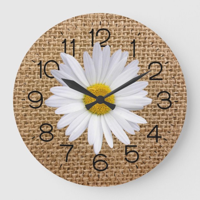 Daisy On Burlap Large Clock (Front)