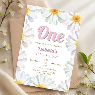 Daisy One 1st 2nd 3rd 4th 5th Flower Birthday Invitation